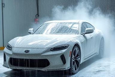 Car undergoing a thorough exterior wash with foam