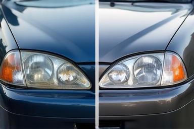 Headlight showing before and after restoration clarity
